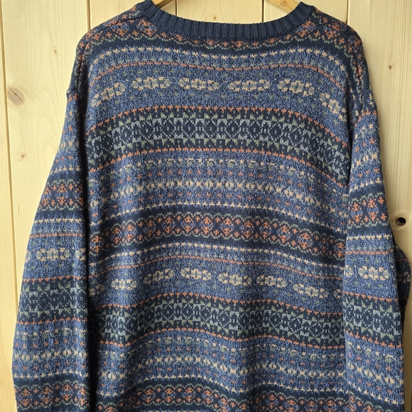 Vintage L.L.Bean Fair Isle Nordic Pattern Crewneck Sweater Navy Blue XL Tall - Picture 7 of 9